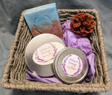 Gift Baskets for Him with Lip Balm and Shaving Soap in a Silver Tin