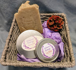 Gift Baskets for Him with Lip Balm and Shaving Soap in a Silver Tin